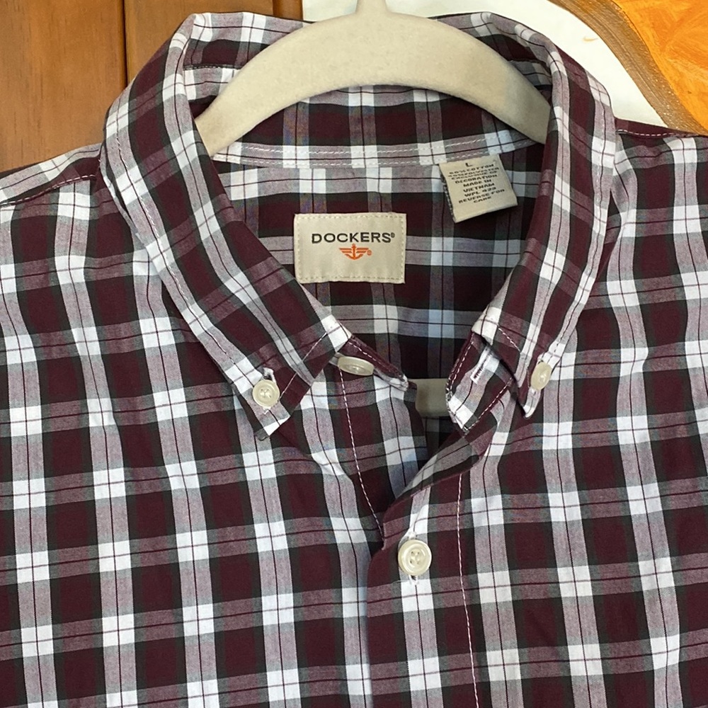 DOCKERS plaid button down business casual shirt size Large